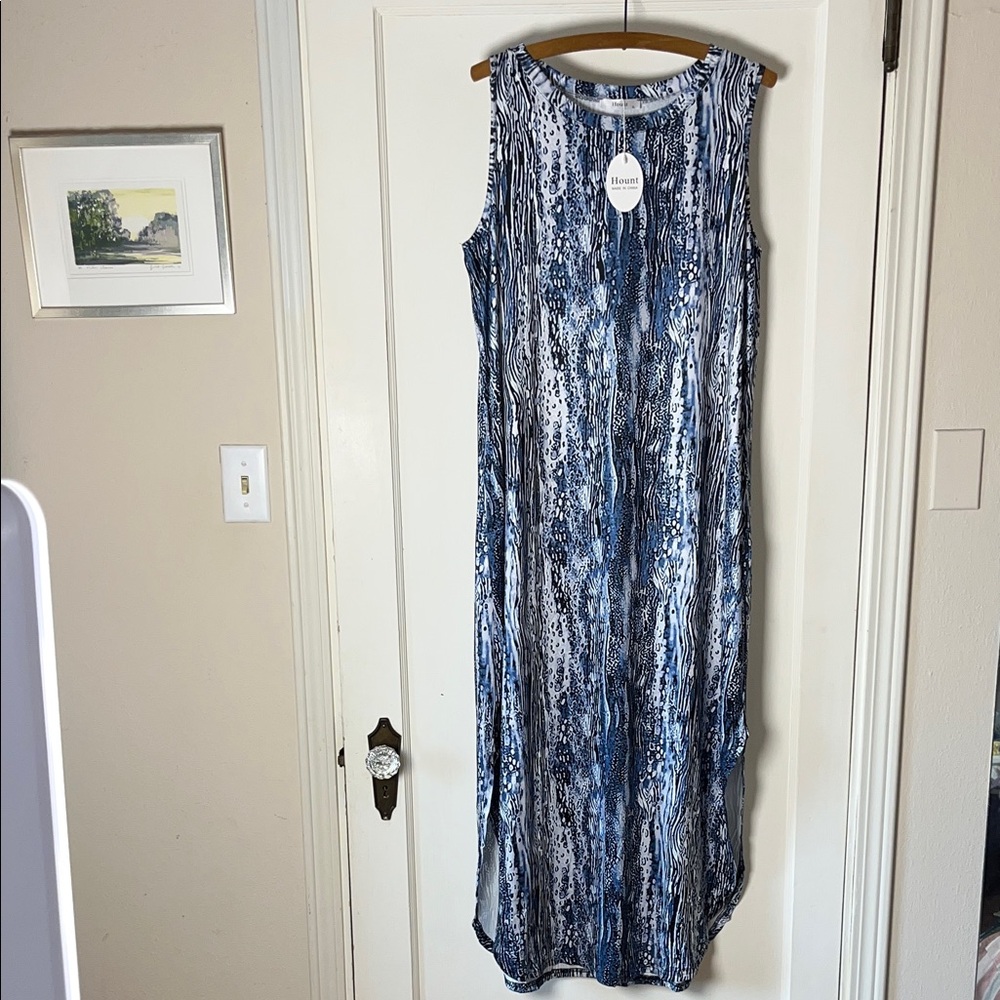 Hount Sleeveless Blue‎ Print Maxi Dress XL LNWT